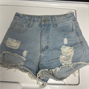 SHEIN Light Blue Distressed Jean Shorts